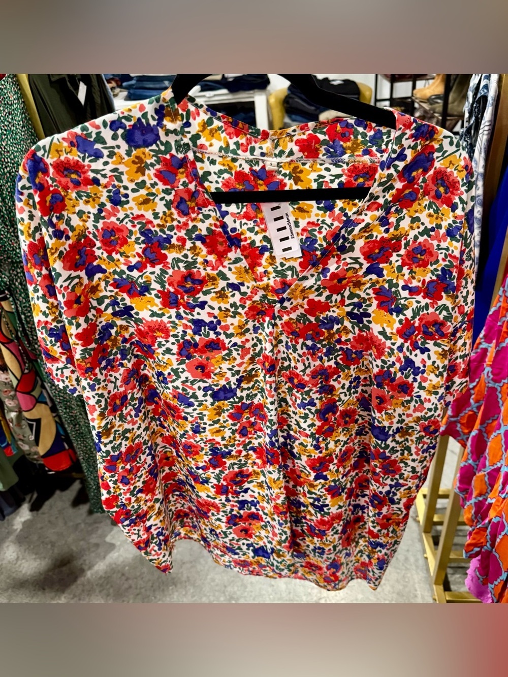 JODIFL Floral V-Neck Blouse in White, Red, Blue, Yellow